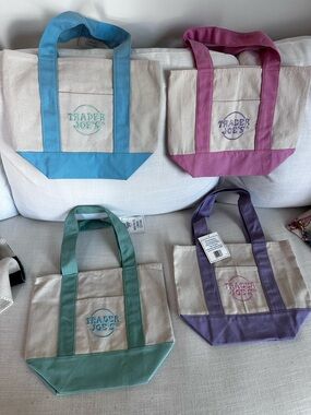 Trader Joe’s Mini Tote Bags — Blue, Pink, Green, Purple